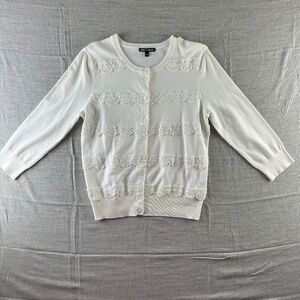 White Cardigain With Lace Button Up Sweater Sz L Cottage Core Feminine